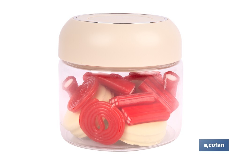 Bote de cocina de vidrio borosilicato | Tapa beige | Cierre a presión | Capacidad: 400 ml | Almacenaje de alimentos | Medidas: 