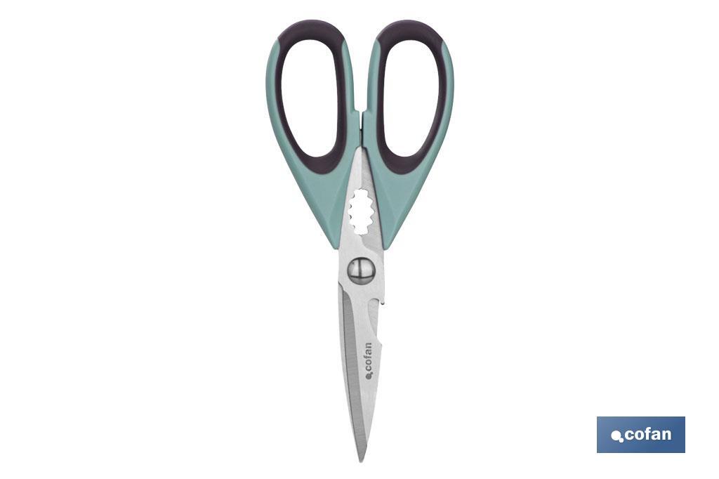 Tijeras Multiusos | Fabricadas en Acero Inox | Color Verde Claro o Morado | Longitud 22 cm