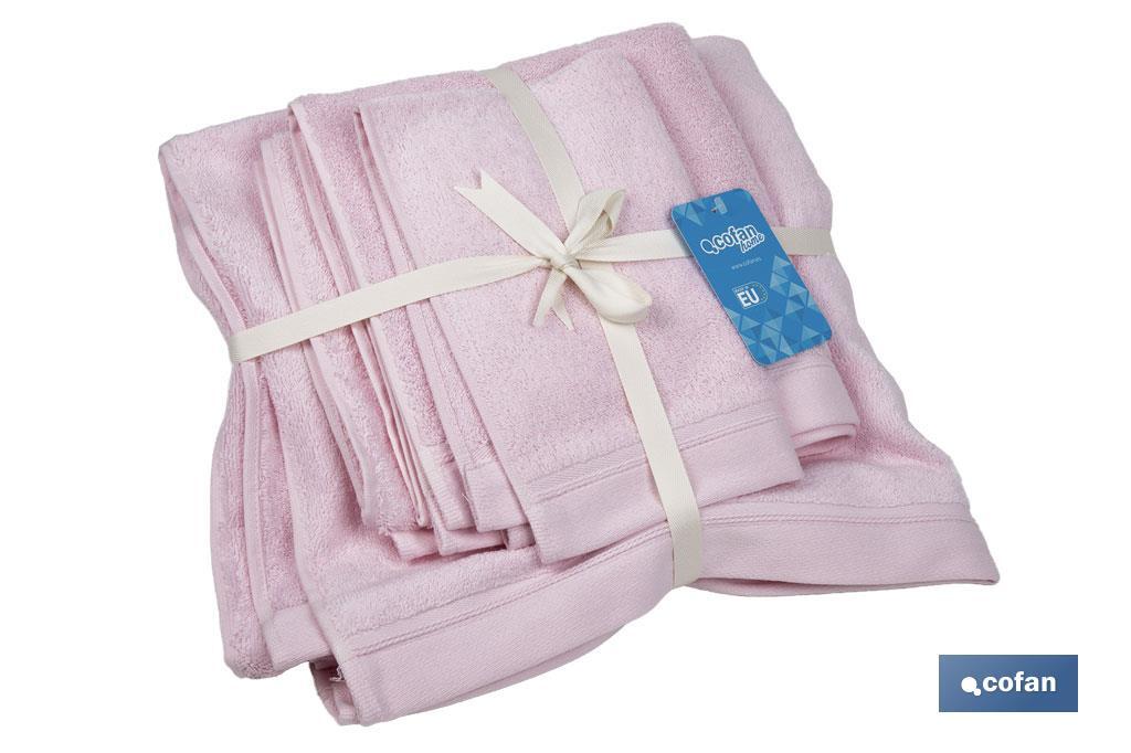 Juego de 3 toallas en color rosa claro con 580 gr/m2 | Gama Flor | Set de toallas 100% algodón