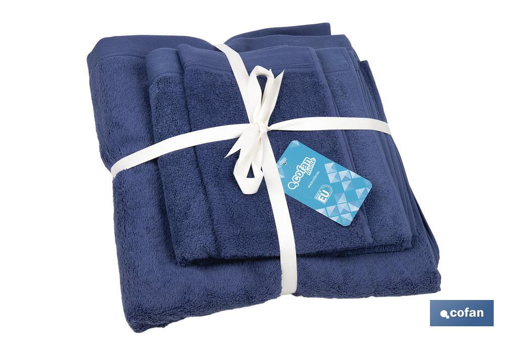 Juego de 3 toallas en color azul marino con 580 gr/m2 | Gama Marín | Set de toallas 100% algodón