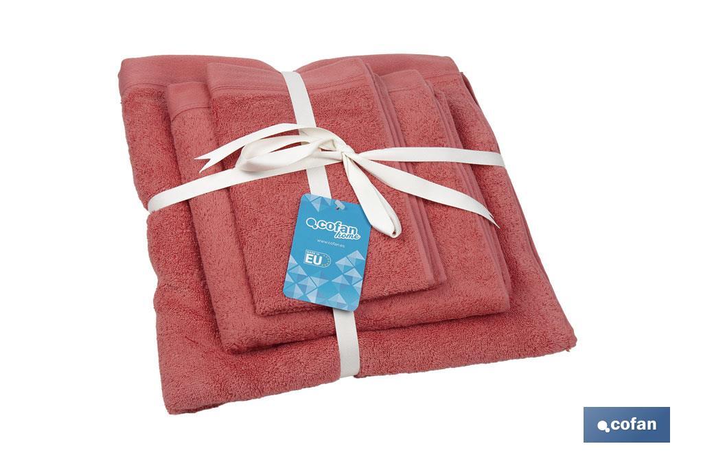 Juego de 3 toallas en color coral con 580 gr/m2 | Gama Jamaica | Set de toallas 100% algodón