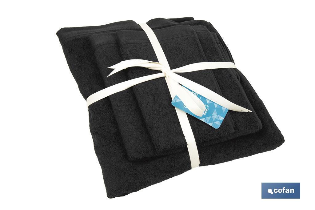 Juego de 3 toallas en color negro con 580 gr/m2 | Gama Brillante | Set de toallas 100% algodón