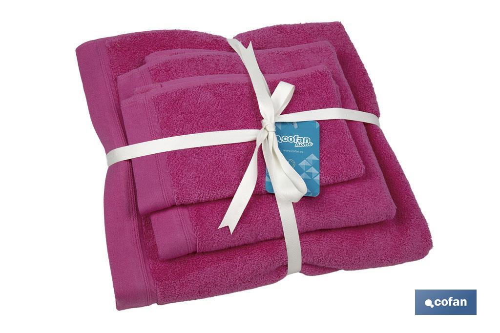 Juego de 3 toallas en color fucsia con 580 gr/m2 | Gama Primavera | Set de toallas 100% algodón