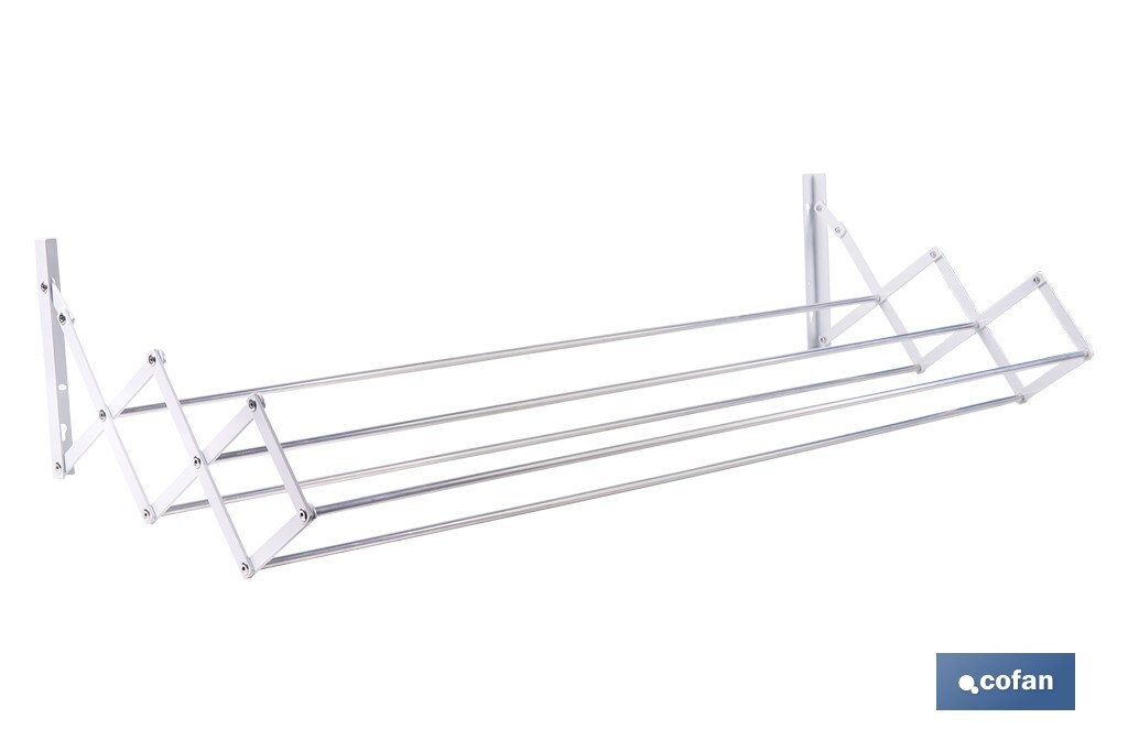 Tendedero de pared extensible en aluminio pulido | Medida: 100 cm | 5 Varillas con 5 metros de área de tendido | Ideal para Int