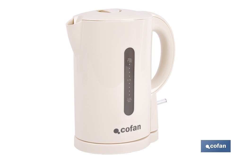 Hervidor eléctrico de agua beige | Capacidad: 1 Litro | Potencia: 1080 W | Hervidor compacto con controlador Strix | Ideal para