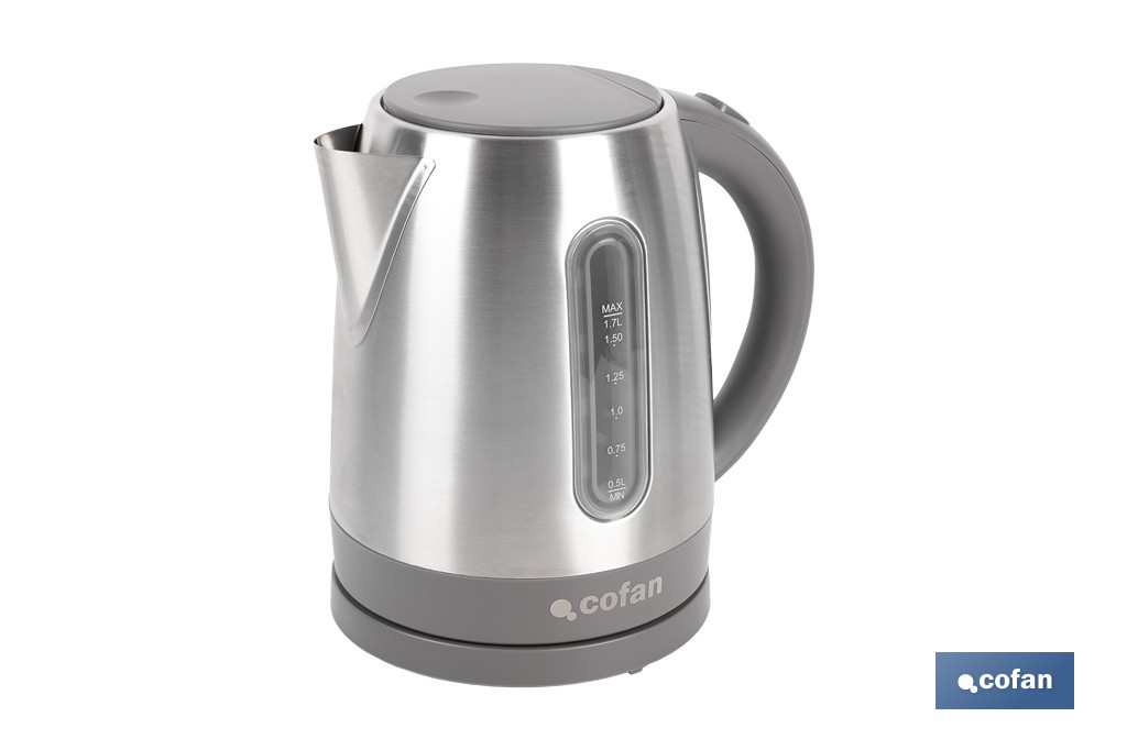 Hervidor eléctrico de agua con base inalámbrica y giratoria 360° | Capacidad de 1,7 litros | Potencia: 2200 W | Acabado en acer