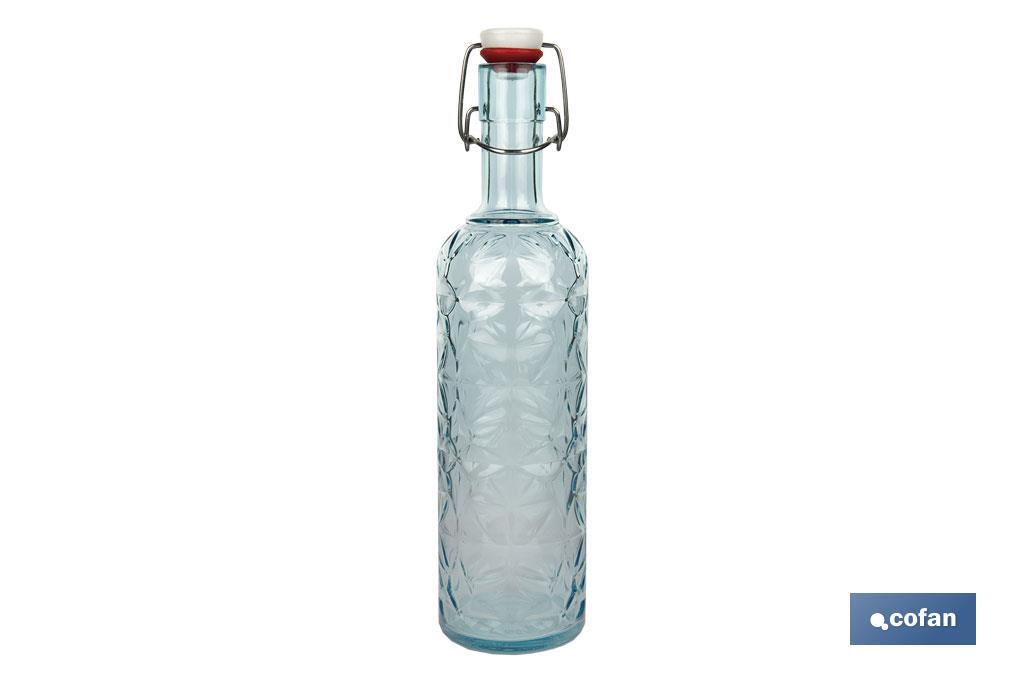 Botella de vidrio azul transparente con cierre de estribo | Capacidad de 1 litro