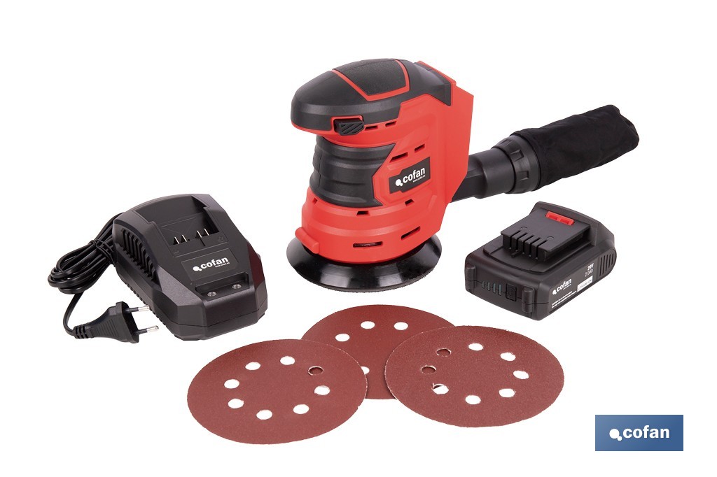 Lijadora orbital a batería | Velocidad de 10.000 rpm | Almohadilla de Ø125 mm con sistema de fijación por velcro | Disponible c