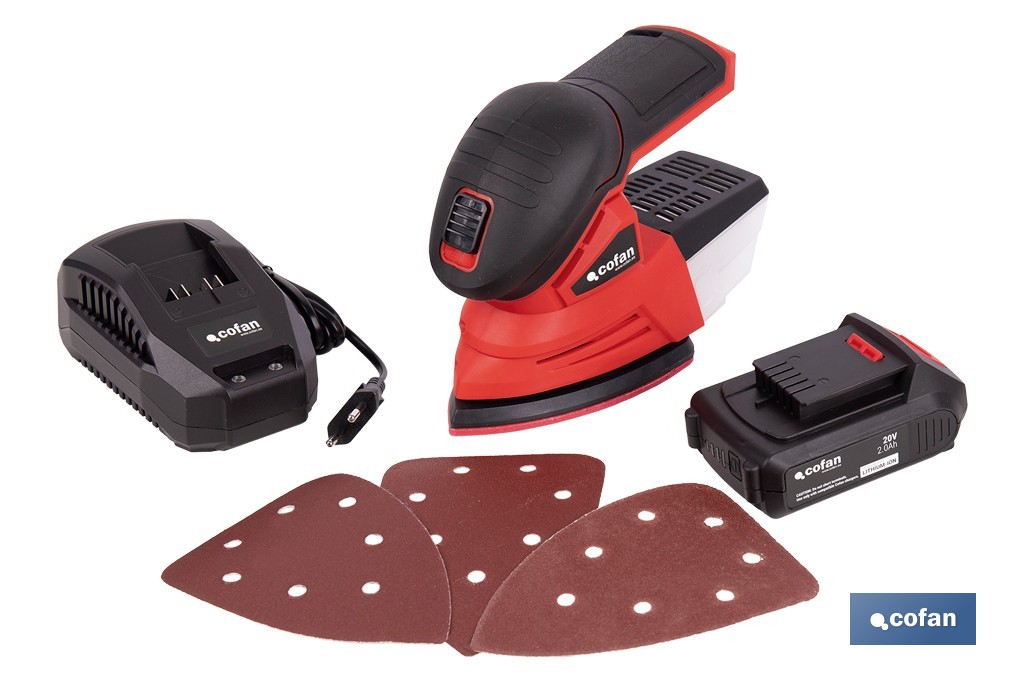 Lijadora Mouse a batería 20 V | Base de 10 x 14 cm | 11.000 rpm | Incluye caja de polvo y 3 hojas de lija | Disponible con y si