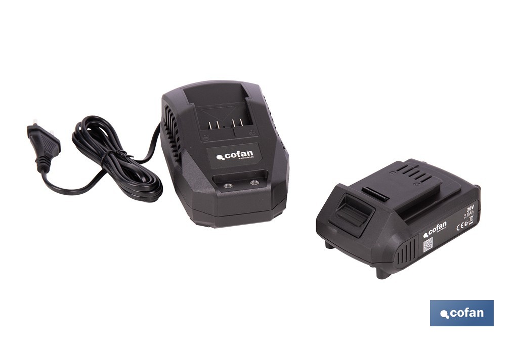 Pack de cargador 20 V 2.4 A + Batería 20 V 2.0 Ah Li-Ion | Compatible con sistema 1 for All | Protección contra sobrecarga y la