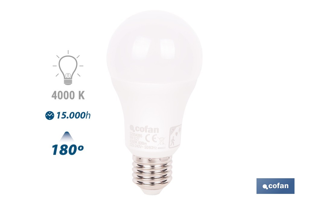 Bombilla LED Classic con sensor | Luz neutra (4000 K) con boquilla E27, 9 W y 806 lúmenes | Detector de movimiento y larga dura
