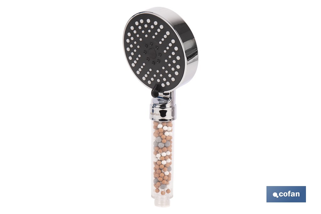 Mango de ducha iónico con esferas minerales de colores | 5 funciones | Material: ABS cromado + PC