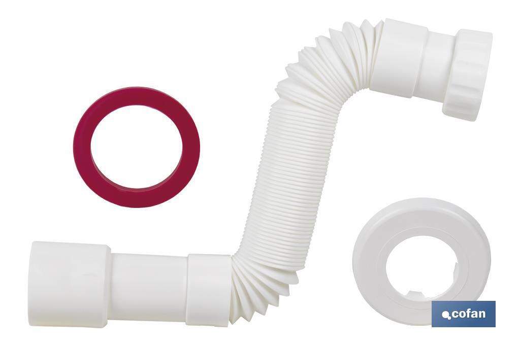 Tubo Flexible | Color Blanco | Longitud: 300-720 mm | Para Lavabo y Bidé | Medidas: 1 1/2 Ø32-40 mm  o 1 1/4  Ø40-50 mm