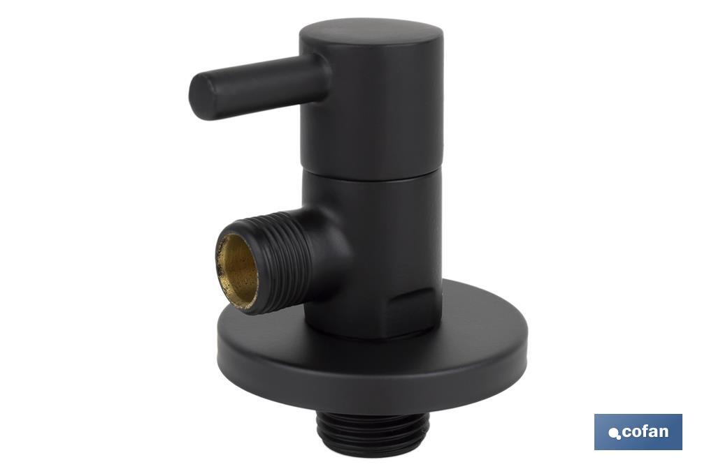 Válvula de escuadra Modelo Lux Negra | Sistema de apertura y cierre de 1/4 de vuelta | PN 16 bar | Color: negro | Dos medidas