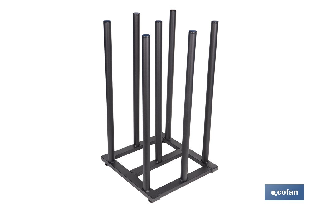 Expositor vertical para 7 rollos de hules | Estructura metálica resistente | Color: negro | Organización eficiente